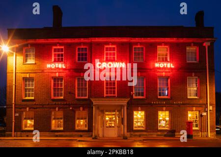 England, Dorset, Blandford Forum, The Crown Hotel Night View Stockfoto