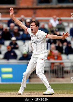 6. April 2023; Old Trafford, Manchester, England: Division 1 County Championship Cricket, Lancashire versus Surrey Day 1; will Williams von Lancashire Stockfoto