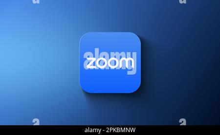 Agadir, Marokko - April 2023: Logo mit abgestuftem Hintergrund zoomen Stockfoto