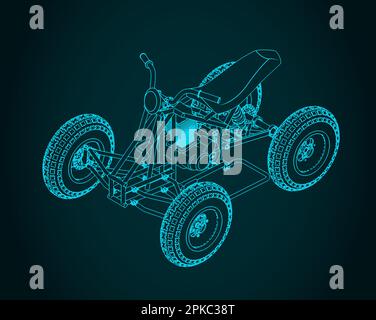 Stilisierte Vektordarstellung des Blueprint eines Quad-Bikes Stock Vektor