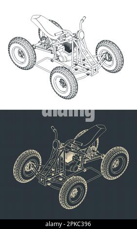 Stilisierte Vektordarstellung isometrischer Entwürfe von Quad-Bikes Stock Vektor