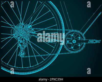 Stilisierte Vektordarstellung des Fahrradkettenantriebs aus nächster Nähe Stock Vektor