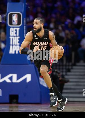 Philadelphia, USA, April 6. 2023: Caleb Martin (16 Heat) Future Forward während des Spiels der National Basketball Association zwischen Philadelphia Sixers und Miami Heat im Wells Fargo Center in Philadelphia, USA (Georgia Soares/SPP) Credit: SPP Sport Press Photo. Alamy Live News Stockfoto
