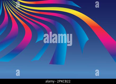 Abstrakter Hintergrund gekrümmter Regenbogenstrahlen auf blauem Hintergrund. Stock Vektor
