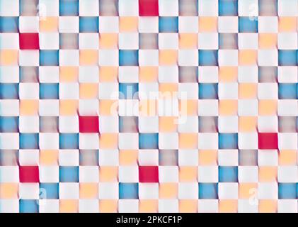 Schattierungen blaugelber, roter Farben in quadratischen abstrakten Hintergründen. Alte Zeitung Stockfoto