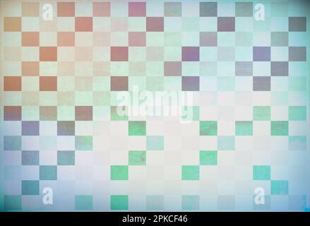 Blaue und orangefarbene Farbtöne in quadratischen abstrakten Hintergründen. Alte Zeitung Stockfoto