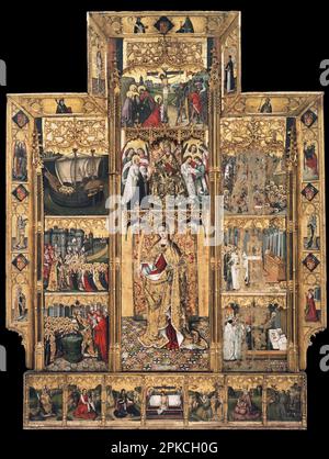 Das Altarbild der Heiligen Ursula und die elftausend Jungfrauen 1468 von Joan Reixach Stockfoto