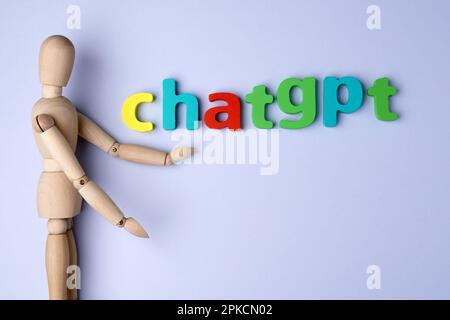 Tyumen, Russland – 25. Februar 2023: ChatGPT von OpenAI entwickelt, Landing-Page, Anzeigen, Flyer-Vorlage Kopierbereich Stockfoto