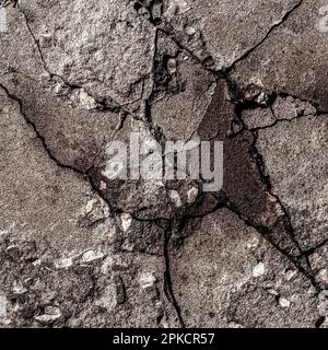 Rissige alte Betonpflaster Platten eines Gartenweges. Stockfoto