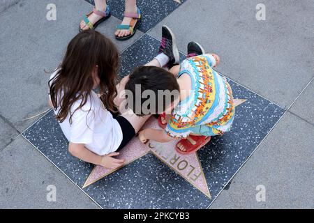 Allgemeiner Blick auf den Hollywood Stars Walk of Fame, Hollywood Boulevard, Los Angeles, Kalifornien, USA. Stockfoto