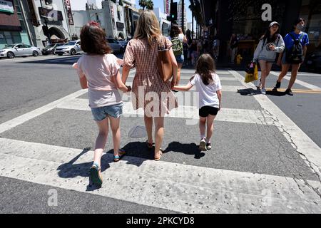 Allgemeiner Blick auf den Hollywood Stars Walk of Fame, Hollywood Boulevard, Los Angeles, Kalifornien, USA. Stockfoto