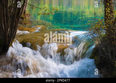 Glitzersee Cascades, Jiuzhaigou-Nationalpark, Provinz Sichuan, China, Unesco-Weltkulturerbe Stockfoto