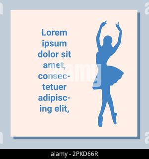 Entwurf von Theaterkarten. Ballett-Flyer-Vorlage. Ballerina-Silhouette im Tutu- und pointe-Schuh. Blaues Kartendesign. Vektordarstellung Stock Vektor