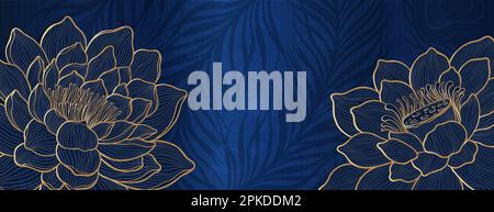 Freihand eines Lotus mit dünnen, anmutigen Linien. Lotus-Blumen-Vorlage für luxuriöses Design-Poster. Stock Vektor