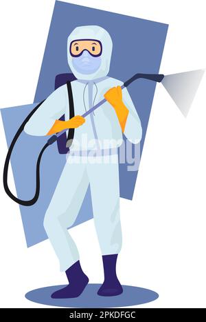 Desinfizierende Arbeiter-Illustration im Farb-Cartoon-Stil. Bearbeitbares Vektorgrafikdesign. Stock Vektor