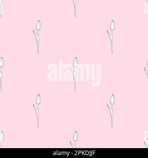 Handgezeichnetes, nahtloses Vektormuster von Tulpen, kritzeln, Tinte zerkratzen Stock Vektor