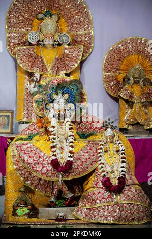 Idole von Lord Krishna mit Radha, in Shri Jagat Shiromani Mandir, einem hinduistischen Tempel in Amer, ist dieser Tempel den hinduistischen Göttern gewidmet Stockfoto