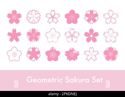 Geometrische Sakura-Blumenstempelsymbole, Kirschblütensymbole Stock Vektor