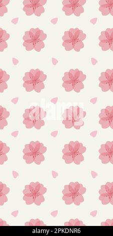 Vertikales, nahtloses Muster mit wunderschönen, wasserfarbenen, pinkfarbenen Sakura-Blumen und Blütenblättern Stock Vektor