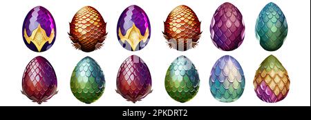 Stelle die Vektordarstellung des schuppigen Eies mit dem Drachen Baby im Isolat auf weiß Stock Vektor