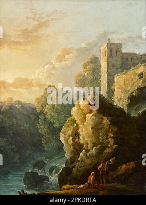 Schloss und Wasserfall zweite Hälfte des 18. Jahrhunderts von Carlo Bonavia Stockfoto
