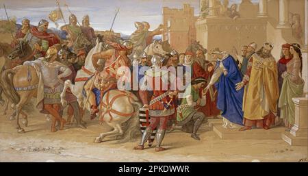 Frömmigkeit: Die Ritter der Tafelrunde brechen in der Suche nach dem Heiligen Gral 1849 von William Dyce auf Stockfoto