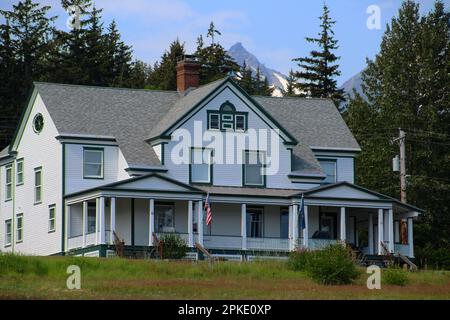 Traditionelle Häuser Port Chilkoot - Fort Seward in der Kleinstadt Haines, Alaska, USA Stockfoto