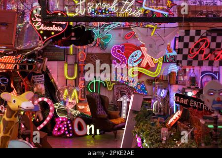 Zimmer voller bunter Neonschilder, Gods Own Junkyard, London, Großbritannien Stockfoto