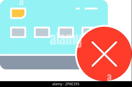 Kreditkarte mit Kreuzen, weißes Umrisssymbol für abgelehnte Zahlungen. Shopping, Onlinebanking, Design von Finanzsymbolen. Stock Vektor