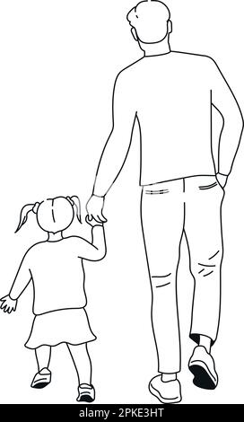 Vater geht mit einem Kind Hand in Hand. Dad und Tochter. Vatertag-Thema. Vektorkunst Stock Vektor