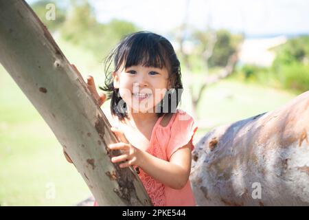 Mädchen-Kletterbaum Stockfoto