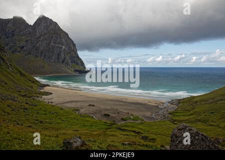 Kvalvika Beach, Moskenesøya Island, Lofoten, Norwegen Stockfoto