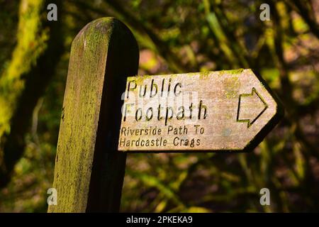 Öffentlicher Fußweg, Pfad am Flussufer zu Hardcastle Crags, Hebdenbrücke Stockfoto