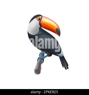 Toucan auf einem Ast 3D Darstellung isoliert auf weißem Hintergrund rendern. Realistischer (Ramphastos sulfuratus) Nationalvogel von Belize. Grafiken Stock Vektor