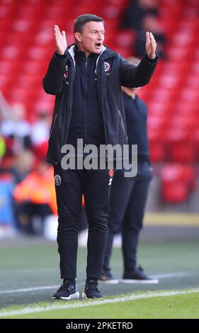 Sheffield, Großbritannien. 7. April 2023. Paul Heckingbottom Manager von Sheffield Utd beim Sky Bet Championship Match in Bramall Lane, Sheffield. Der Bildausdruck sollte lauten: Simon Bellis/Sportimage Credit: Sportimage/Alamy Live News Stockfoto