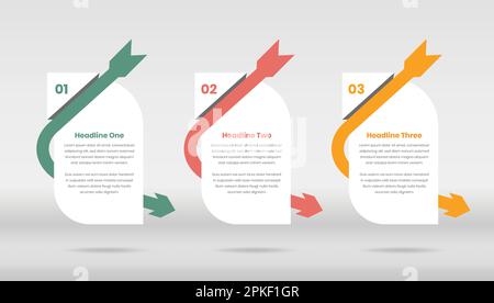 Abstrakte Schritte Design einer Vorlage für Infografiktext-Präsentationen mit gebogener Pfeilform Stock Vektor