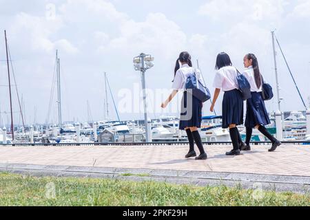 Die Schüler der Junior High School gehen Seite an Seite Stockfoto