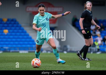 Wimbledon, London, Großbritannien. 7. April 2023 HAYLEY RASO, (Australien) Commbank Australia Matildas gegen Scotland Women's National Team im Cherry Red Records Stadion, Plough Lane Wimbledon Credit: amer ghazzal/Alamy Live News Stockfoto