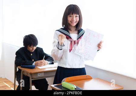 Schüler der Mittelstufe mit perfekter Punktzahl Stockfoto
