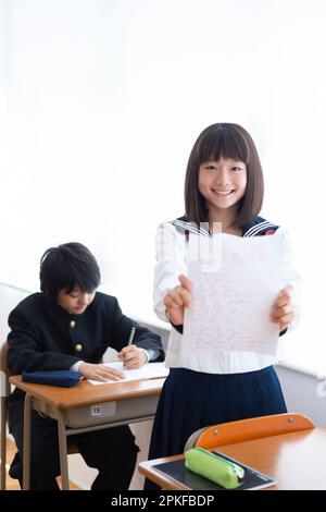 Schüler der Mittelstufe mit perfekter Punktzahl Stockfoto