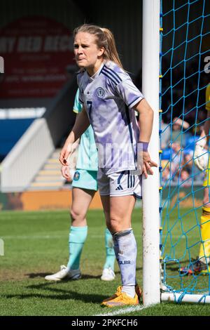 Wimbledon, London, Großbritannien. 7. April 2023 FIONA BROWN, Schottland. Commbank Australia Matildas gegen Scotland Women's National Team im Cherry Red Records Stadion, Plough Lane Wimbledon Credit: amer ghazzal/Alamy Live News Stockfoto