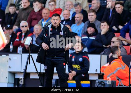 Sheffield, Großbritannien. 07. April 2023. Paul Heckingbottom The Sheffield United Manager während des Sky Bet Championship-Spiels Sheffield United vs Wigan Athletic in Bramall Lane, Sheffield, Großbritannien, 7. April 2023 (Foto von Conor Molloy/News Images) in Sheffield, Großbritannien, am 4./7. April 2023. (Foto: Conor Molloy/News Images/Sipa USA) Guthaben: SIPA USA/Alamy Live News Stockfoto