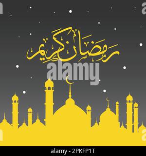 Arabisch-islamische Kalligraphie des Ramadan Kareem mit flachem Moschee-Design Stock Vektor