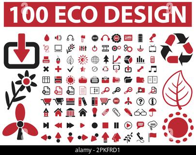 Ein Satz von 100 Eco Design-Symbolen zur Vektordarstellung Stock Vektor