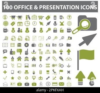Ein Satz von 100 Präsentationssymbolen und Vektorsymbolen Stock Vektor
