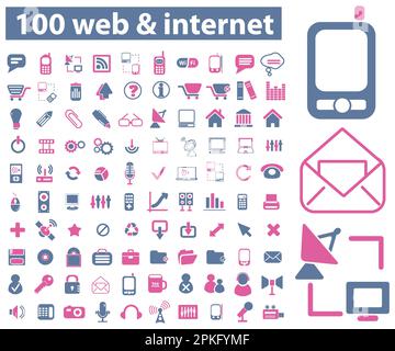 Eine Reihe von 100-Web- und Internet-Symbolen zur Vektordarstellung Stock Vektor
