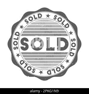 Verkauftes Abzeichen. Grunge-Wortstempel mit Textur im Farbmotiv „Knight's Armor“. Geometrisches Siegel im Vintage-Stil mit Verlaufsstreifen. Stock Vektor