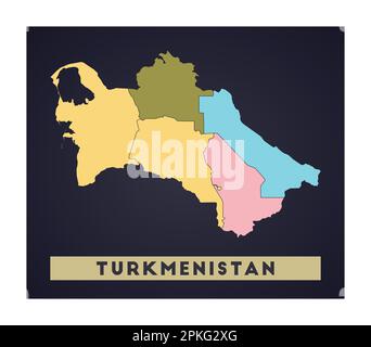 Turkmenistan-Karte. Länderposter mit Regionen. Form Turkmenistans mit Ländername. Fantastische Vektordarstellung. Stock Vektor