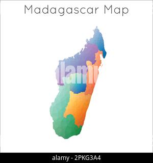 Niedrige Poly-Karte von Madagaskar. Geometrische polygonale Karte Madagaskars im Mosaikstil. Stock Vektor