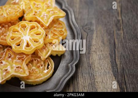 Rosetten-Cookies mit Kopierbereich Stockfoto